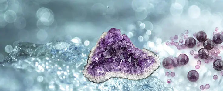 Amethyst cluster, close-up, purple crystal, crystal care, cleansing amethyst