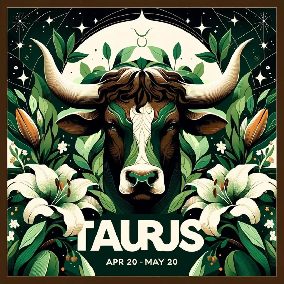 Taurus season logo, earthy green and brown tones, representing grounded energy and abundance.