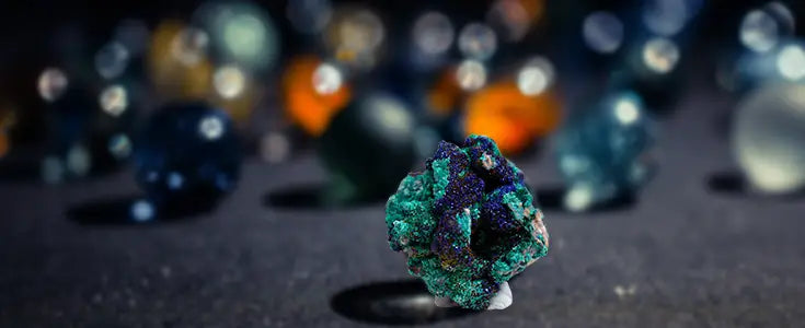 Azurite crystal cluster showcasing deep blue hues, exhibiting unique formations and texture.