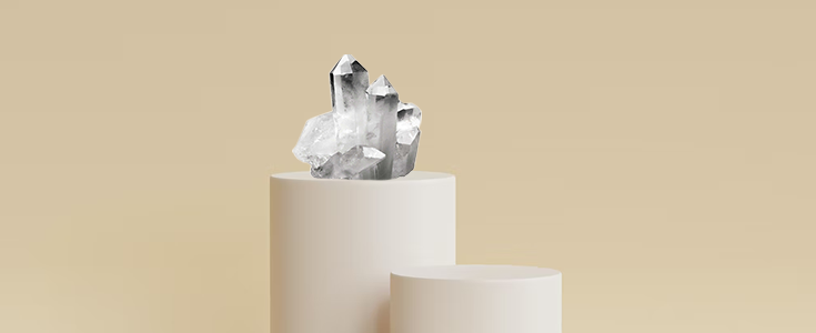Clear quartz crystal cluster, showcasing transparency and natural formations, for metaphysical healing and energy work.