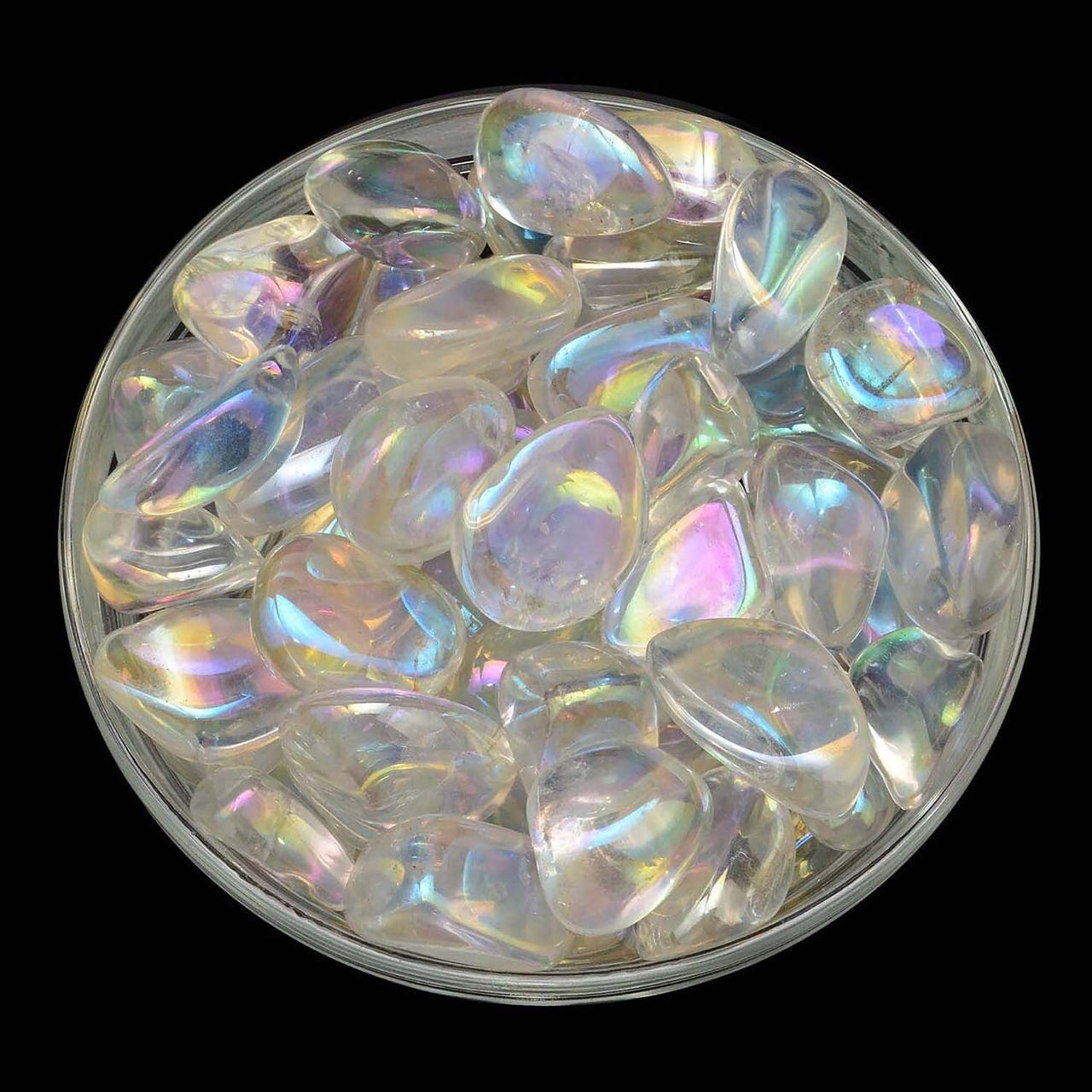 1 Large CLEAR QUARTZ Titanium Rainbow Aura Tumbled Stone