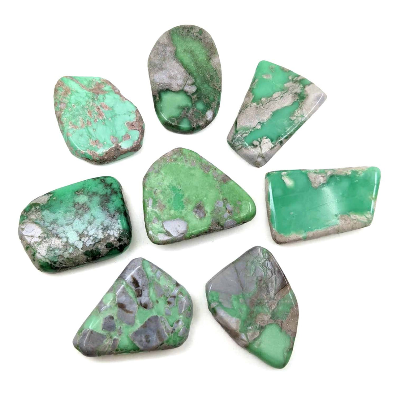 Collection of rough chrysoprase stones with marbling for Variscite Mini Slice Pocket Stone Grade