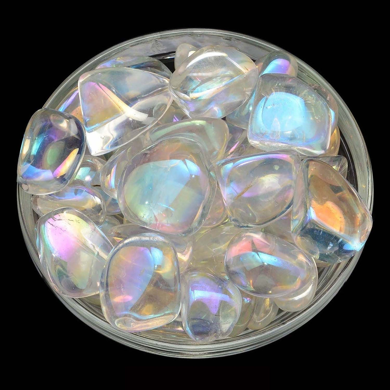 1 XL CLEAR QUARTZ Titanium Rainbow Aura Tumbled Stone aka