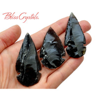 2 Black Obsidian Natural Arrowheads for Grounding #BA14