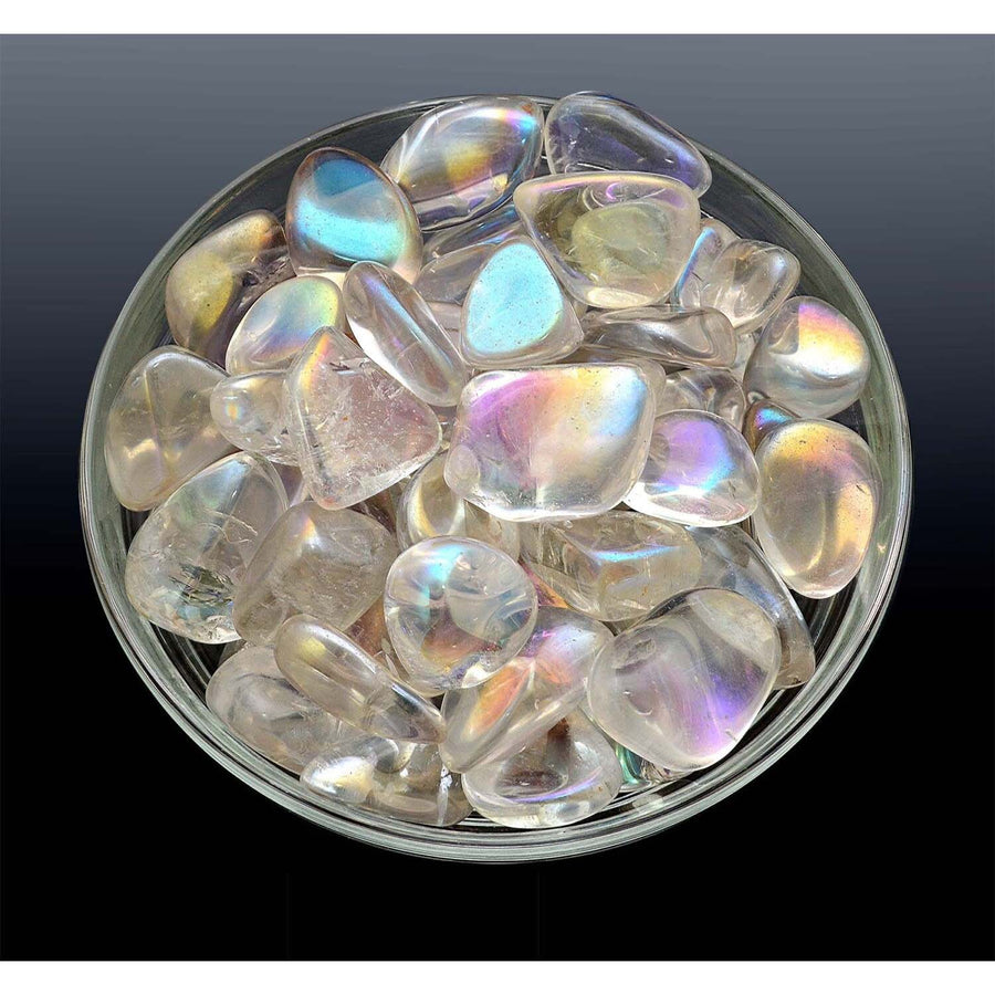 2 Medium CLEAR QUARTZ Rainbow Aura Tumbled Stone aka Opal
