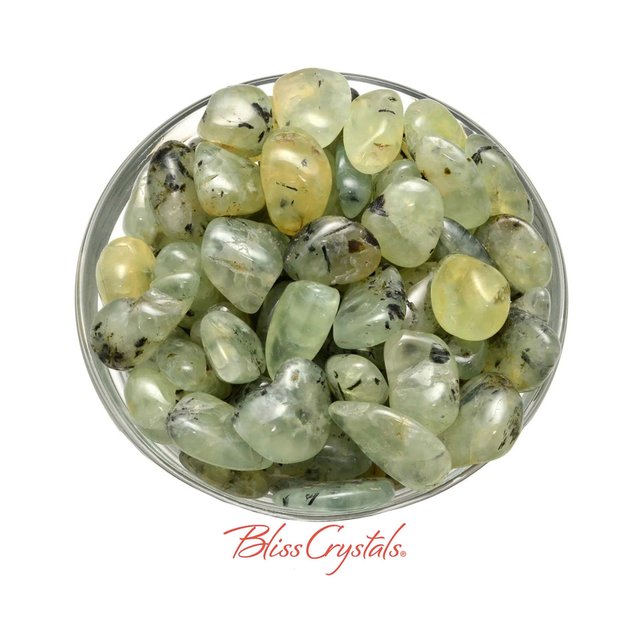 2 Medium Rutilated PREHNITE Tumbled Stone Black Tourmaline