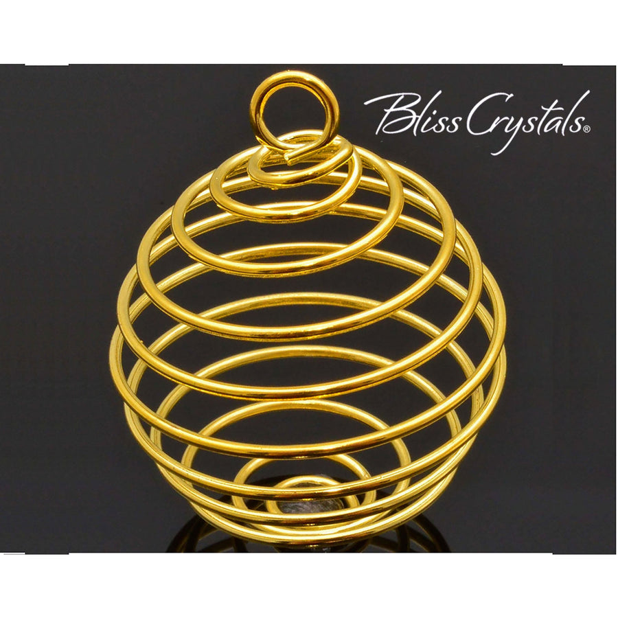 25 mm Gold Tone Spiral Cage Pendant for Crystals Tumbled 