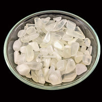 Clear Selenite Crystal Pieces in a Bowl with Lemon Calcite Medium Tumbled Stones