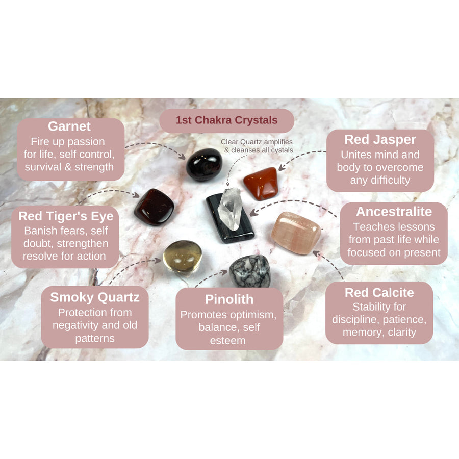7 Crystal Stone Set for First Chakra Meditation Yoga and 