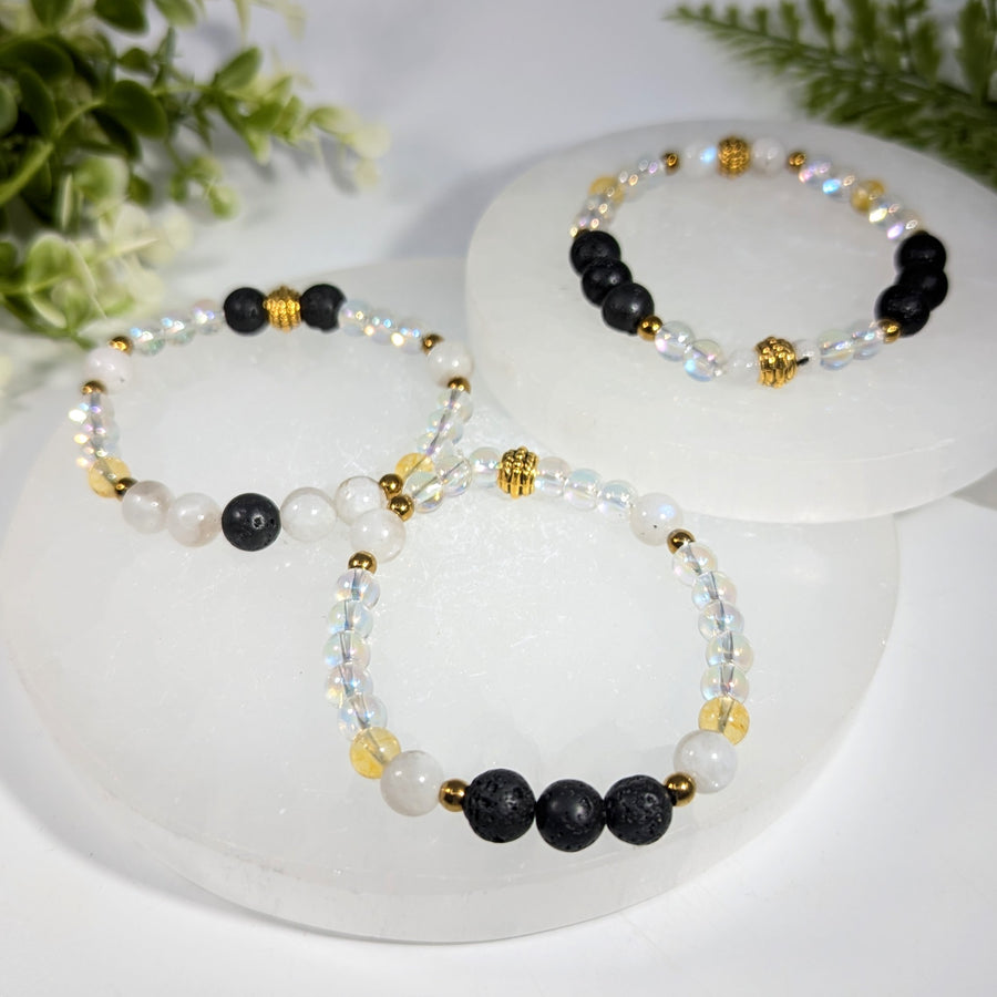 Moonstone Citrine Lava 7" Handmade Bracelet #BC1676