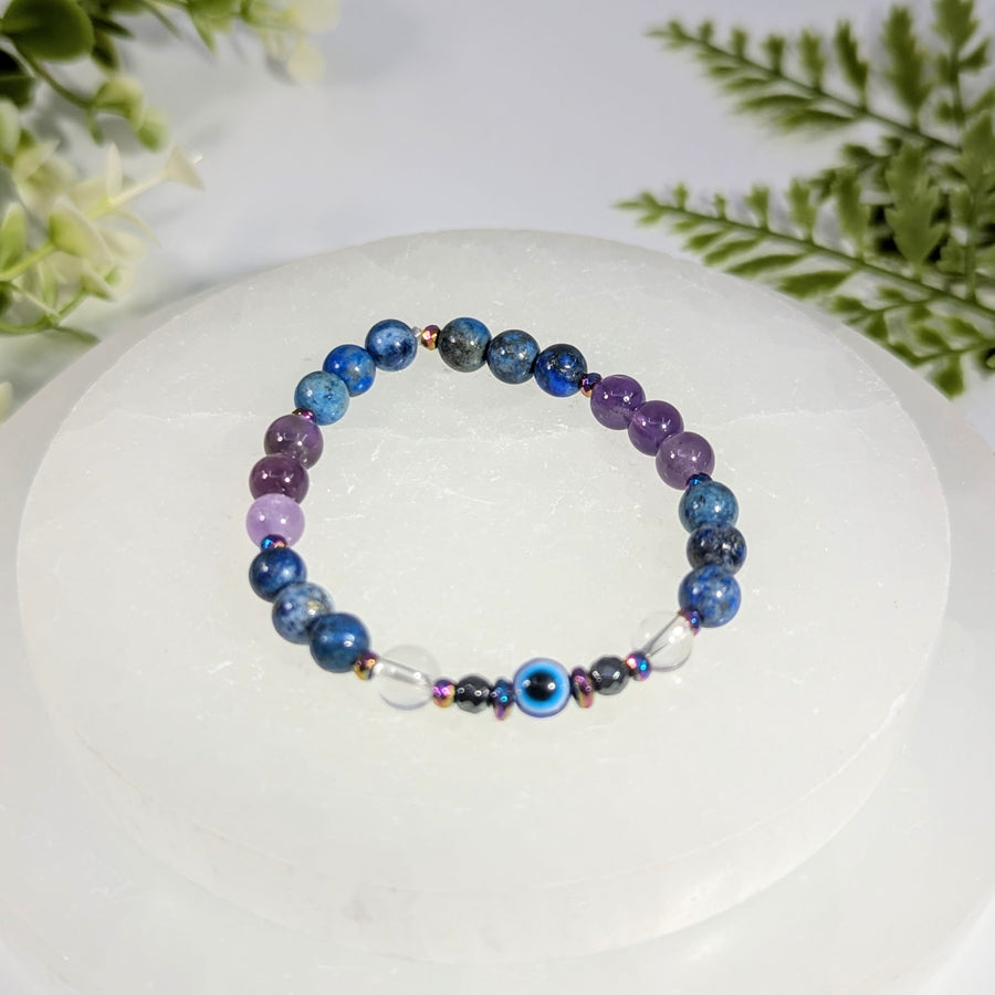 Lapis Amethyst 6-7" Evil Eye Handmade Bracelet #BC1678