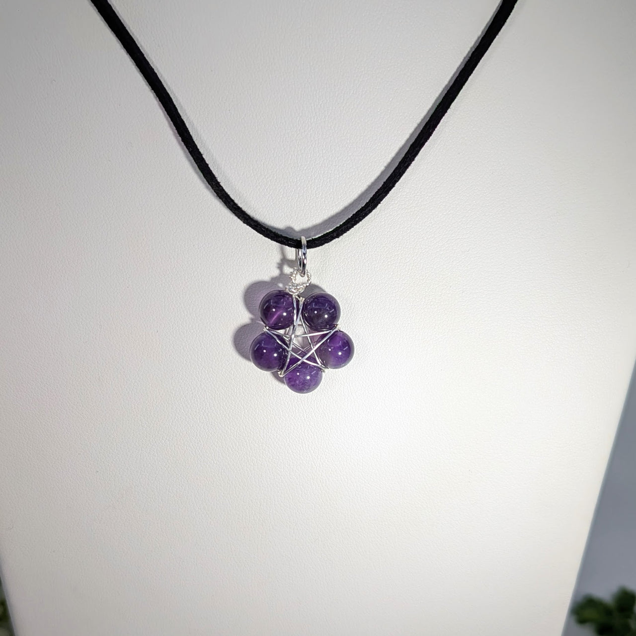 Amethyst Bead 20" Wire Pentagram Necklace #BC1901