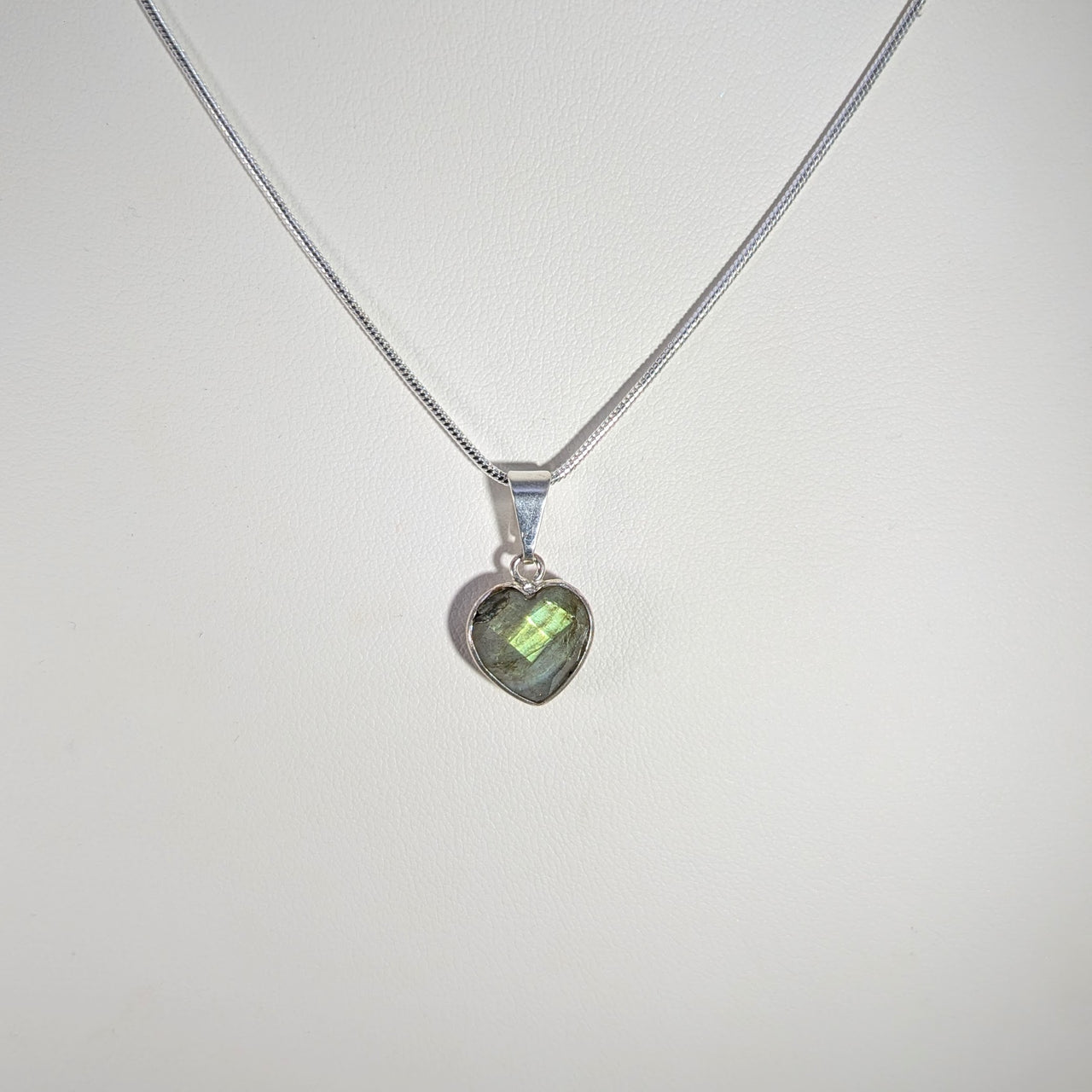 Mini Labradorite 16" Heart Faceted Pendant on Chain #BC1903