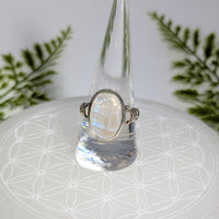 Rainbow Moonstone Sz 10 Oval Braided S.S. Ring #BC1910