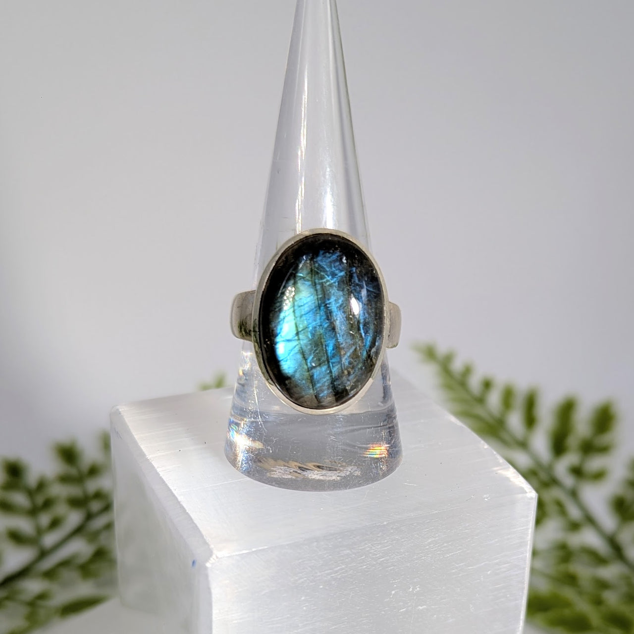 Labradorite Sz 9.5 Oval S.S. Ring #BC1916