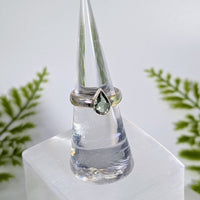 Moldavite Faceted Sz 5.75 Teardrop S.S. Ring #BC1918