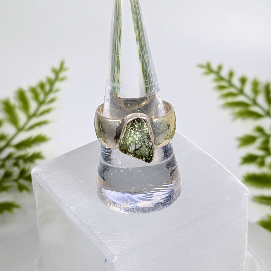 Moldavite Raw Sz 9.75 Organic S.S. Ring #BC1920