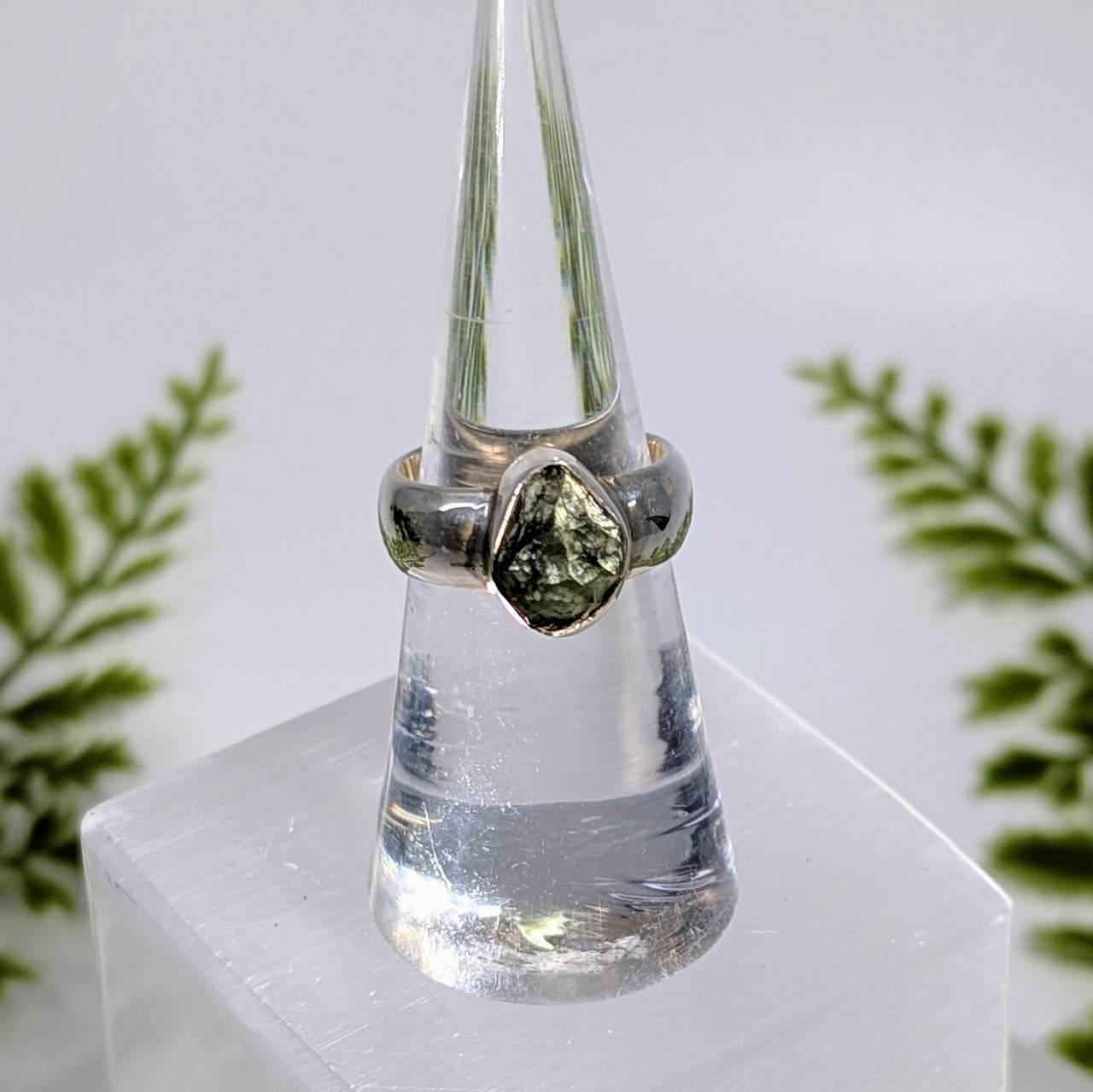 Moldavite Raw Sz 6.25 Organic S.S. Ring #BC1923