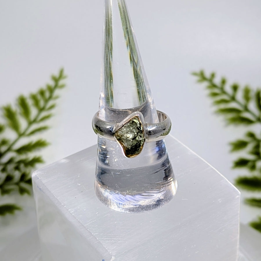 Moldavite Raw Sz 9 Organic S.S. Ring #BC1924