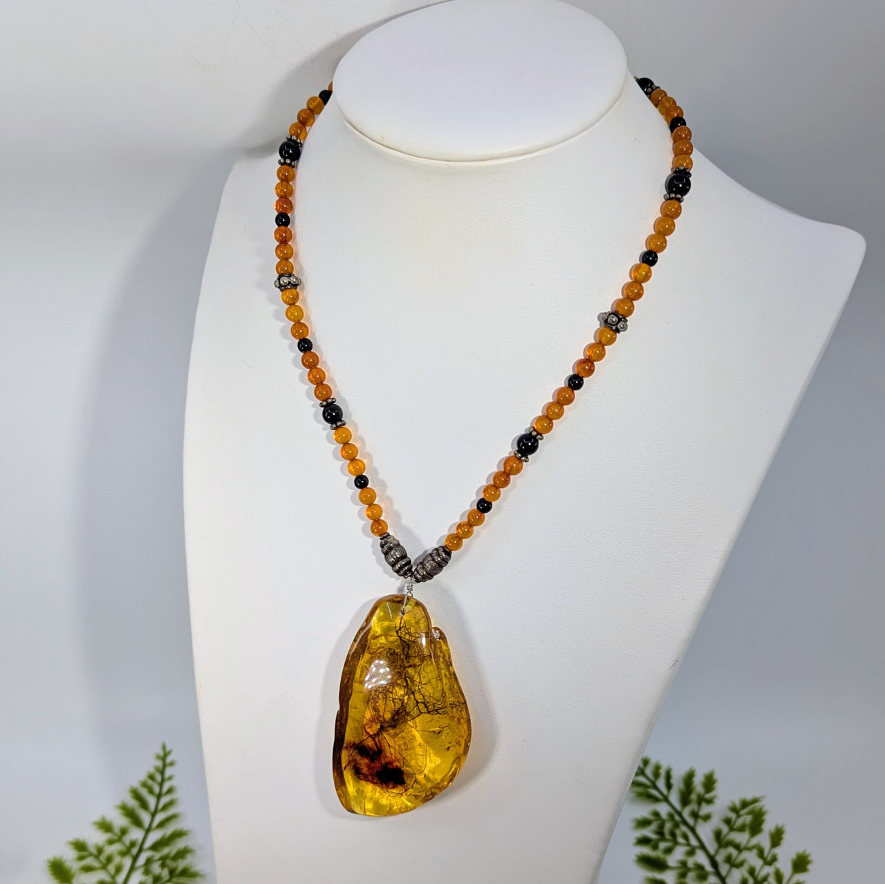 Amber and Obsidian 8" Scorpion in Resin Necklace #BC1931