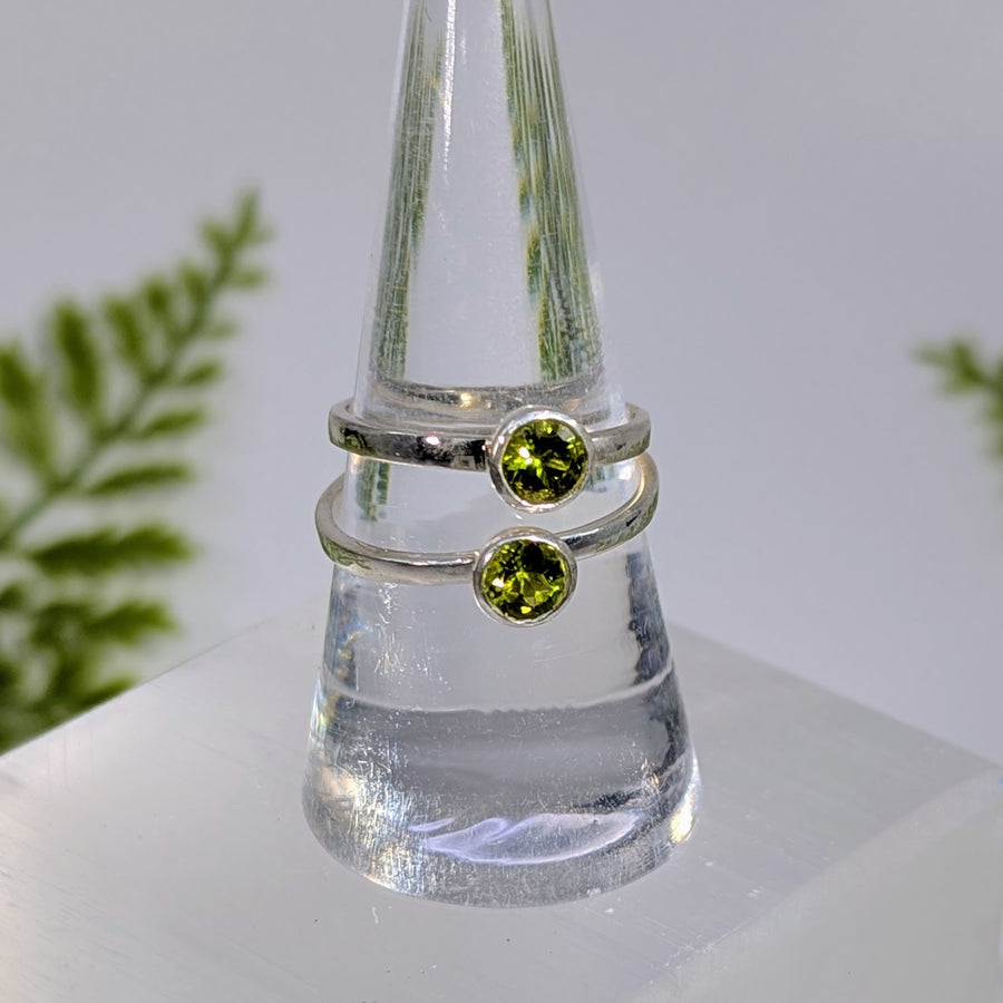 Peridot Faceted  Round S.S. Ring #BC1937