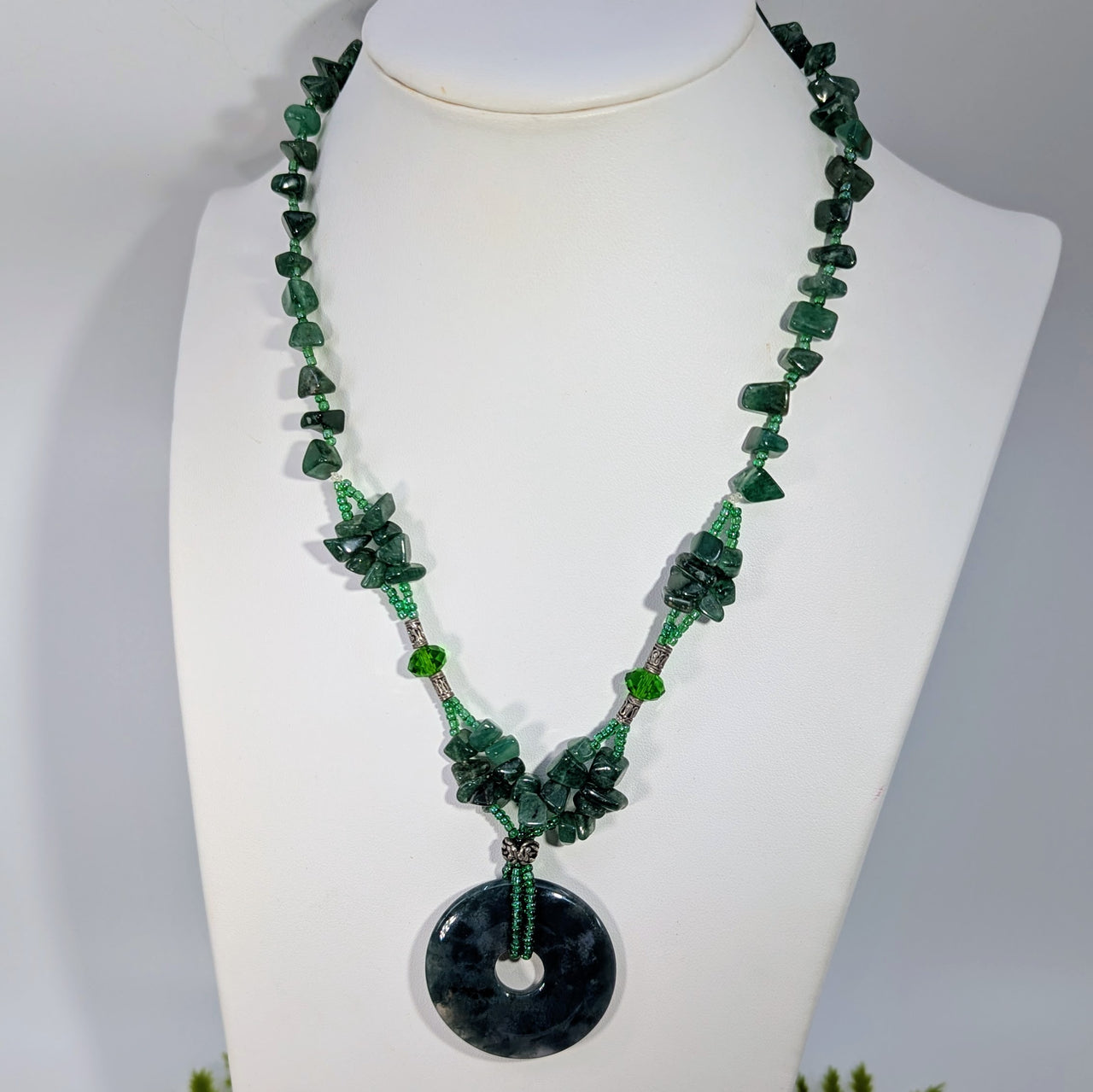 Moss Agate Aventurine 18" Beaded Necklace #BC1939