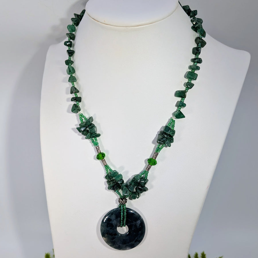 Moss Agate Aventurine 18" Beaded Necklace #BC1939