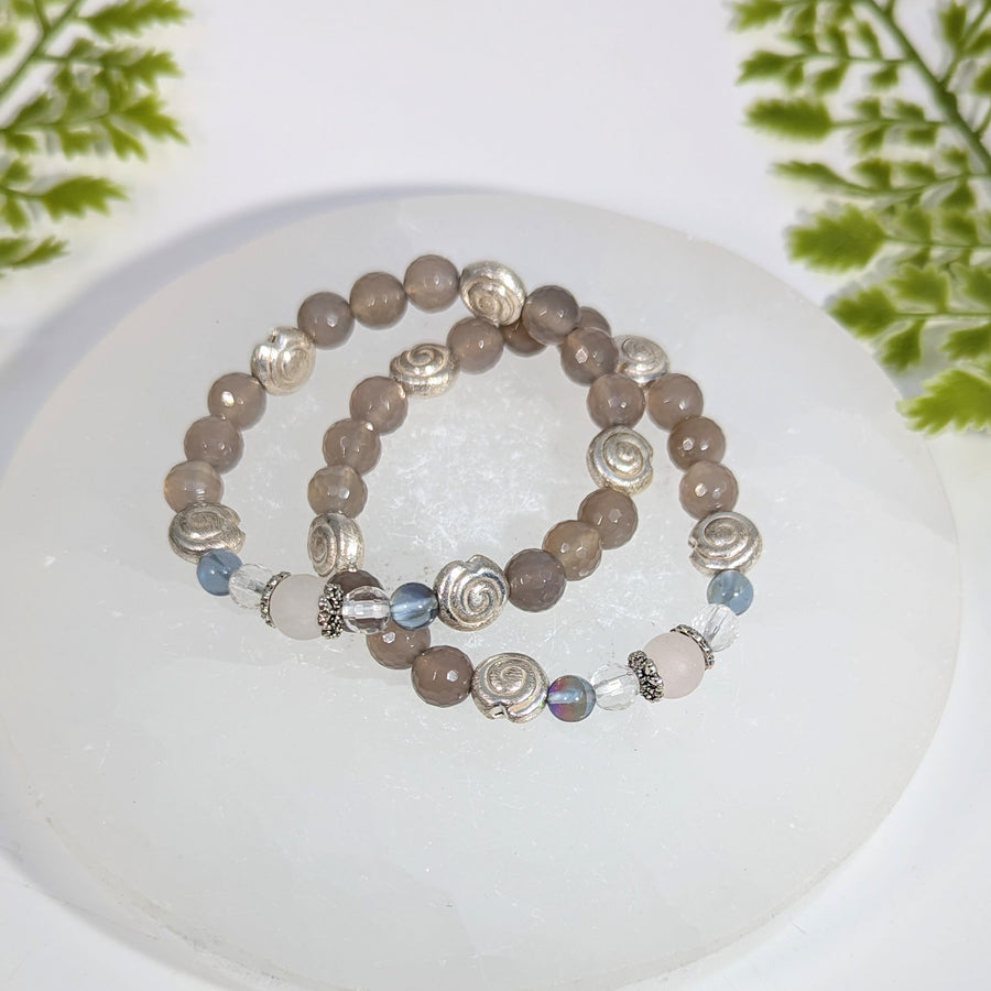 Chalcedony, Quartz 7" 8mm Beaded Bracelet #BC1954