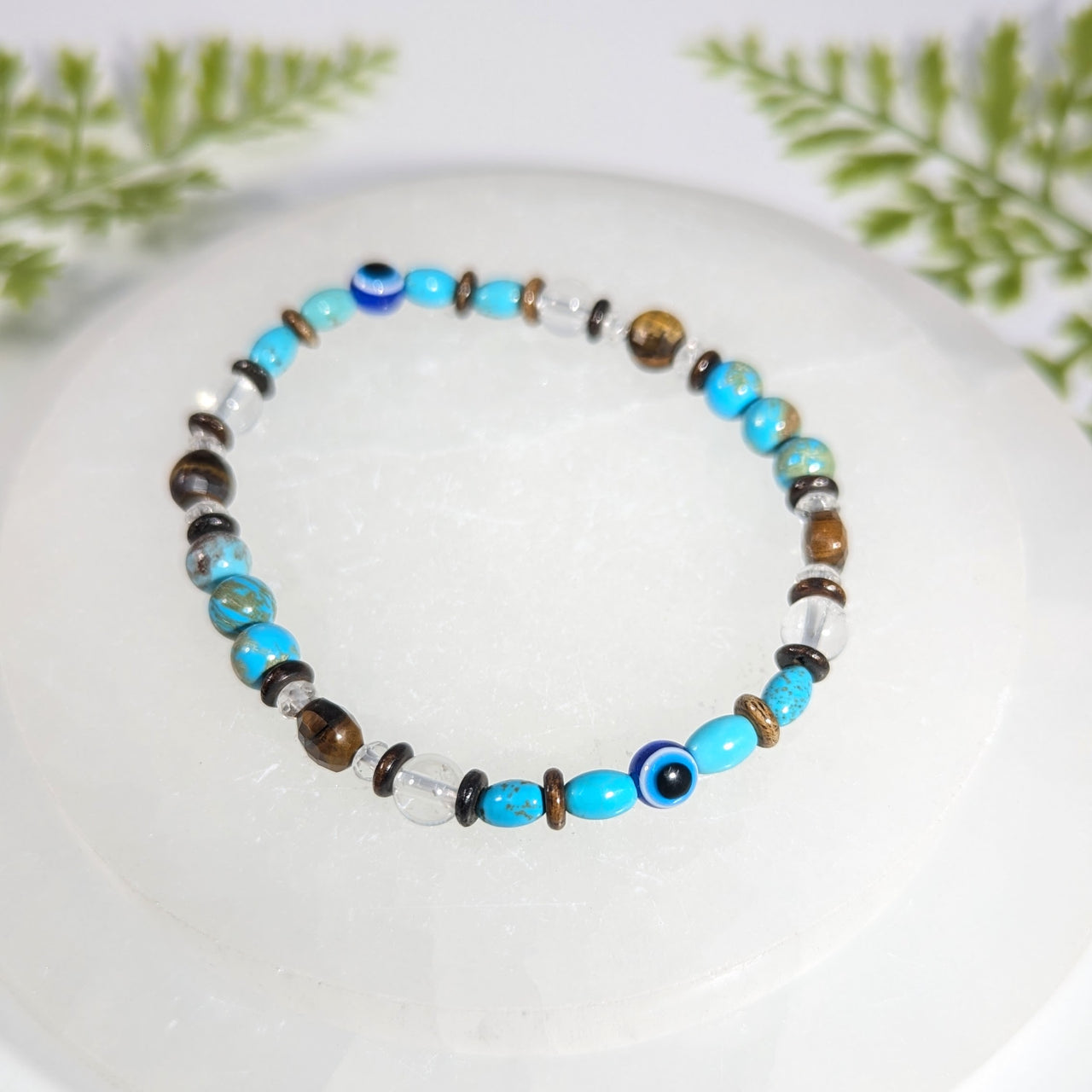 Turquoise Tiger's Eye 7" Evil Eye Handmade Bracelet #BC1681