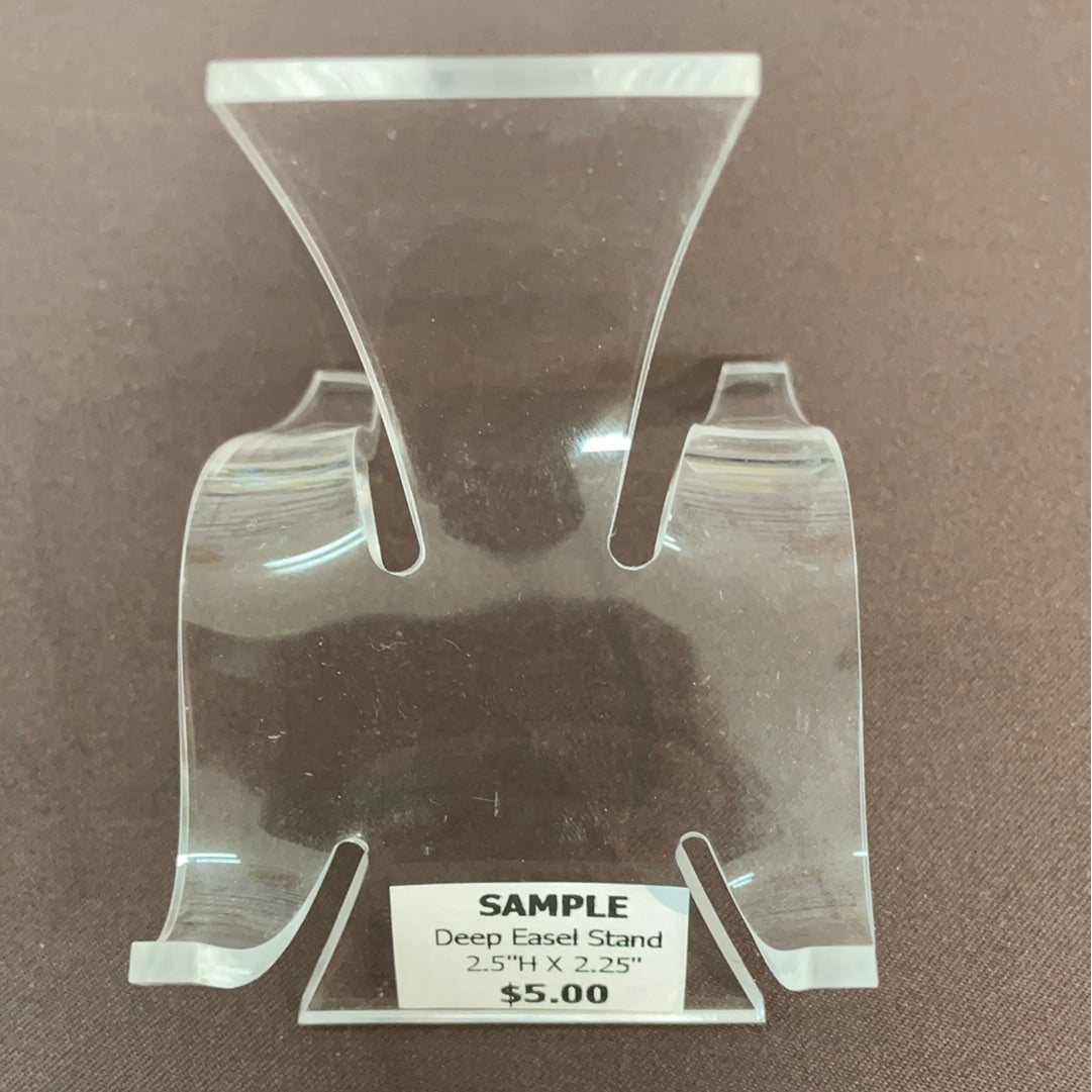 Clear plastic display stand with sample price label for Acrylic & Metal Stands Q152