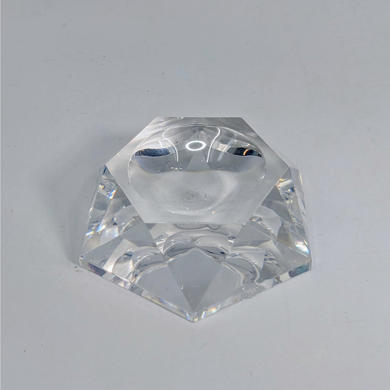 Clear crystal pentagon decorative piece on Acrylic & Metal Stands #Q152, ideal for ring holder