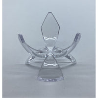 Clear glass angel figurine with curved wings on Acrylic & Metal Deep Easel Stand Q152