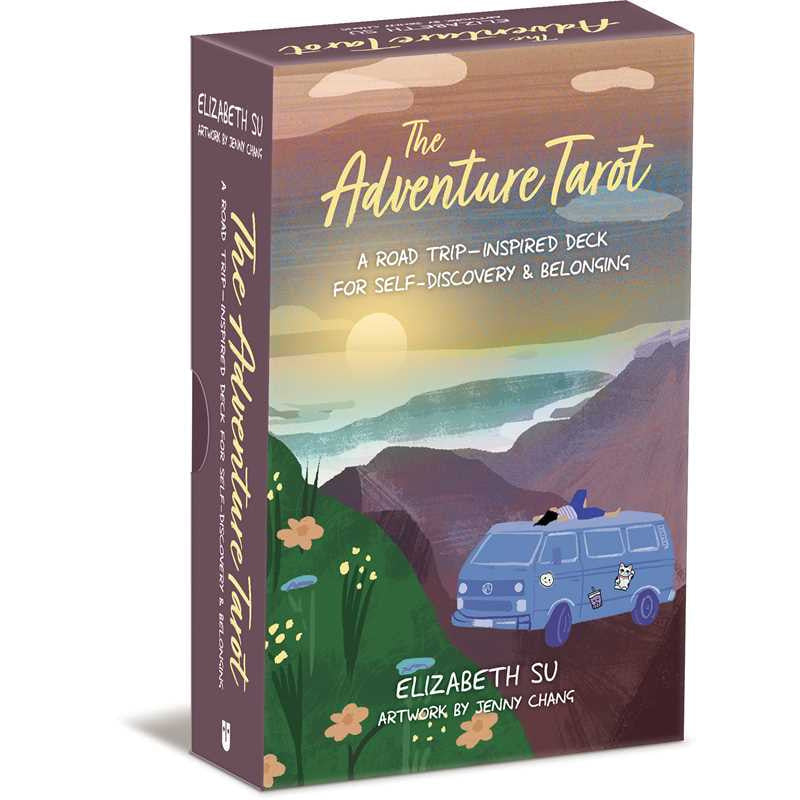 Boxed Adventure Tarot deck by Elizabeth Su featuring colorful tarot cards