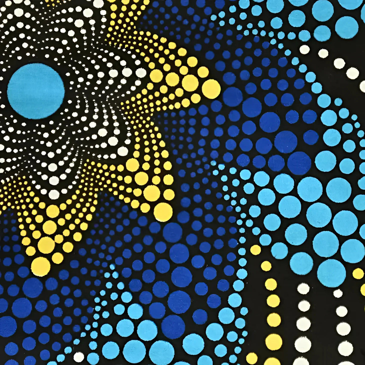 Alter Mat Set of 4 African Print #LV3760 with blue and yellow circles on a black background