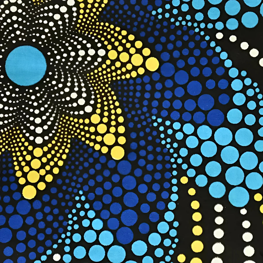 Alter Mat Set of 4 African Print #LV3760 with blue and yellow circles on a black background