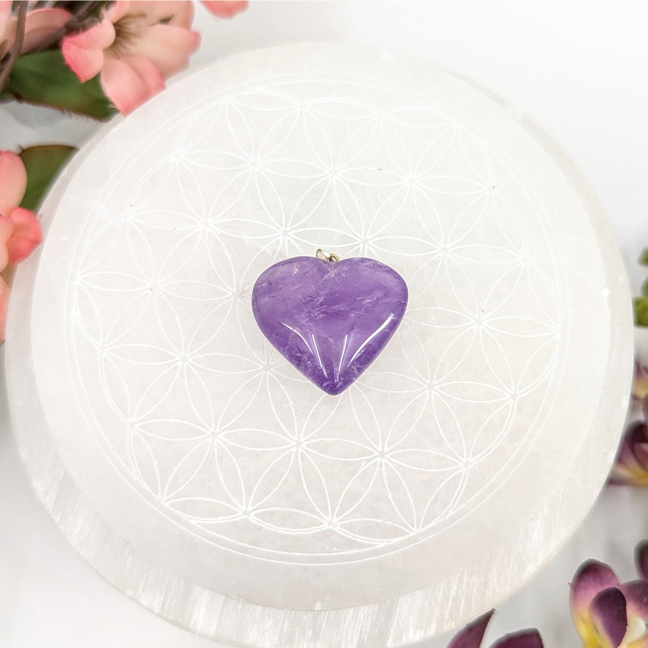 Purple heart-shaped crystal pendant from Amethyst 1-inch Heart Pendant #LV7964