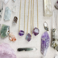 Three faceted amethyst pendant gold chain necklaces LV9093