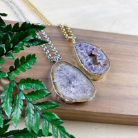 Amethyst geode slice pendants in silver and gold chains #LV9387