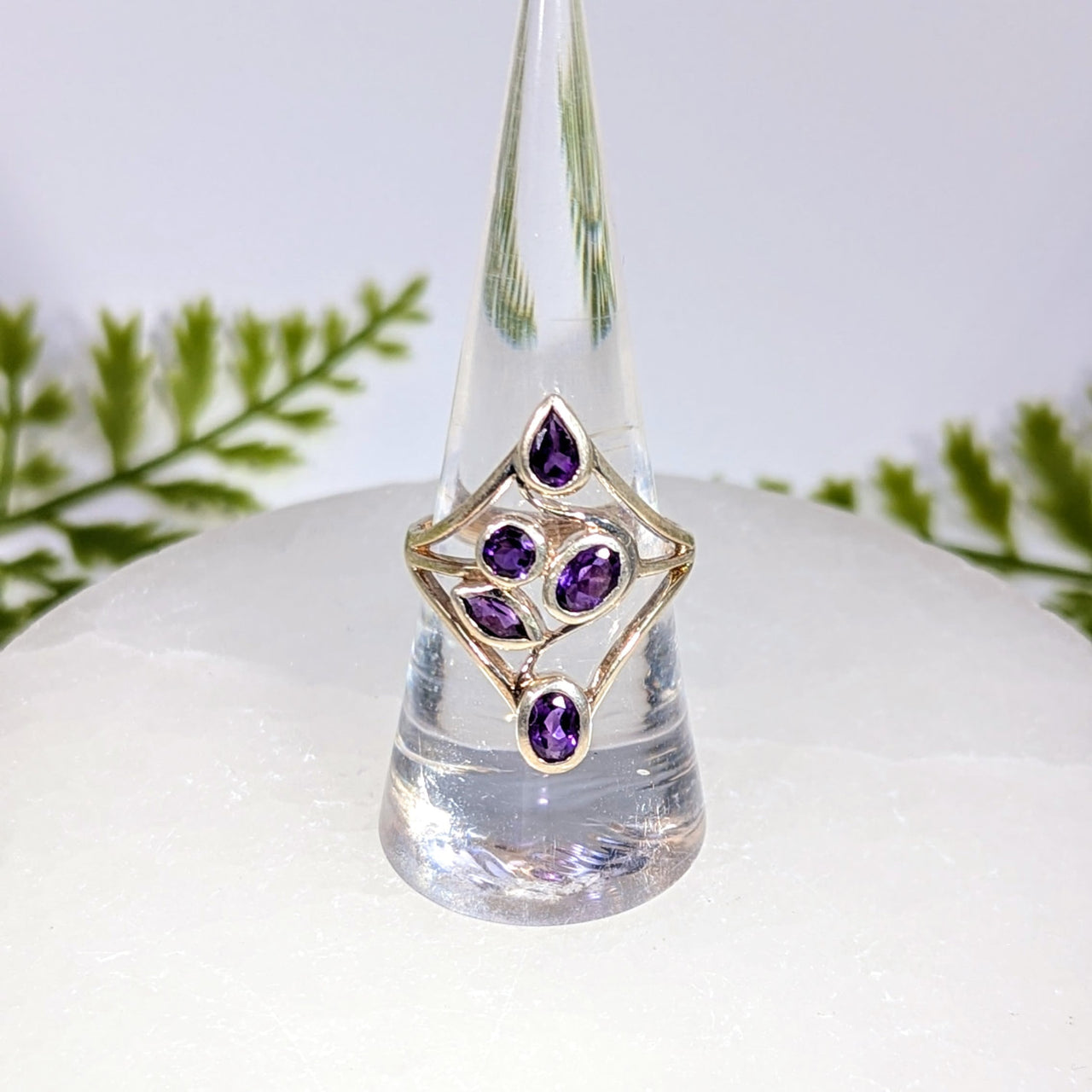Amethyst Sz 8 Faceted 5 Stone Ring S.S. #BC1538