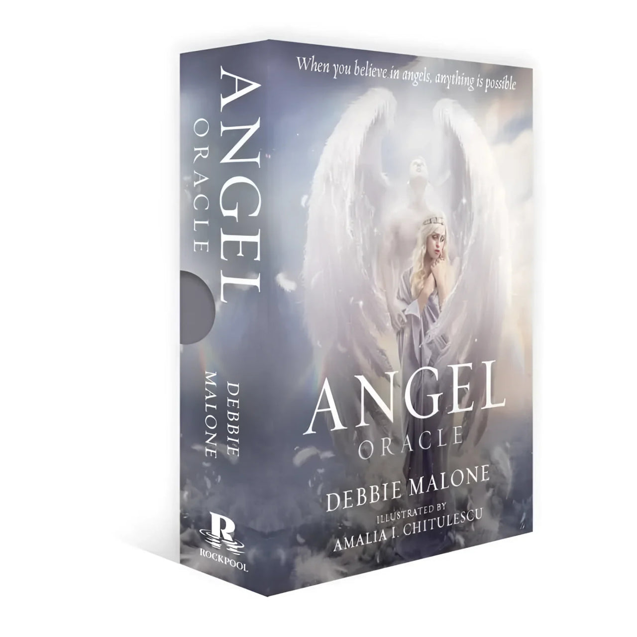 Angel oracle card deck displayed with vibrant celestial artwork in Angel Oracle by Debbie Malone