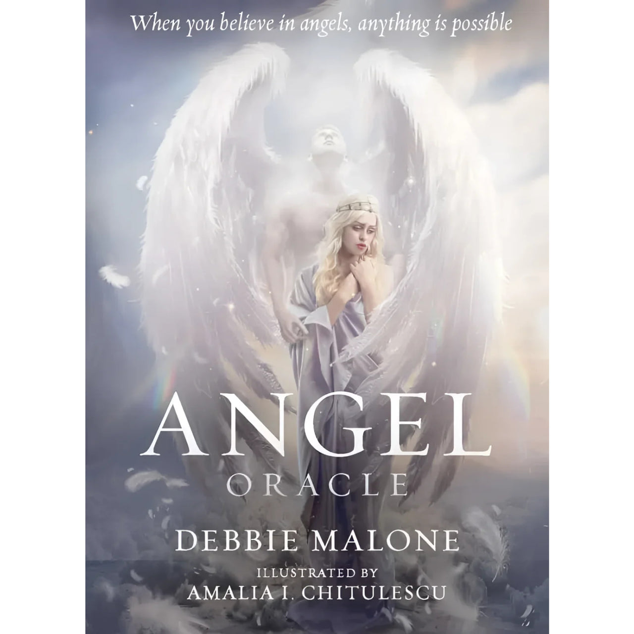Angel oracle card deck displayed with Angel Oracle by Debbie Malone #LV4196