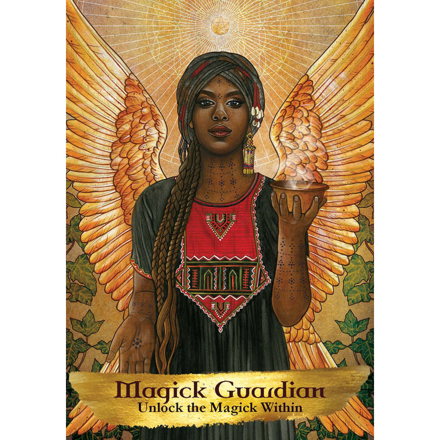 Woman with golden wings in Angels and Ancestors Oracle Deck LV9597
