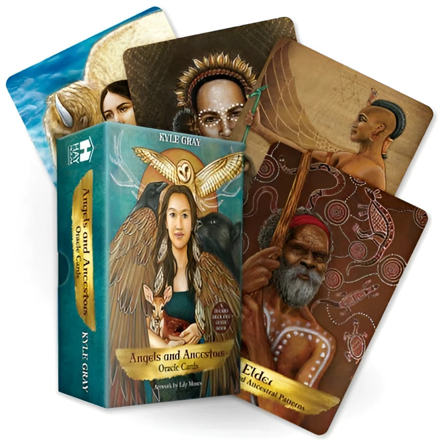 Angels and Ancestors Oracle Deck LV9597 in teal box with gold foil angels