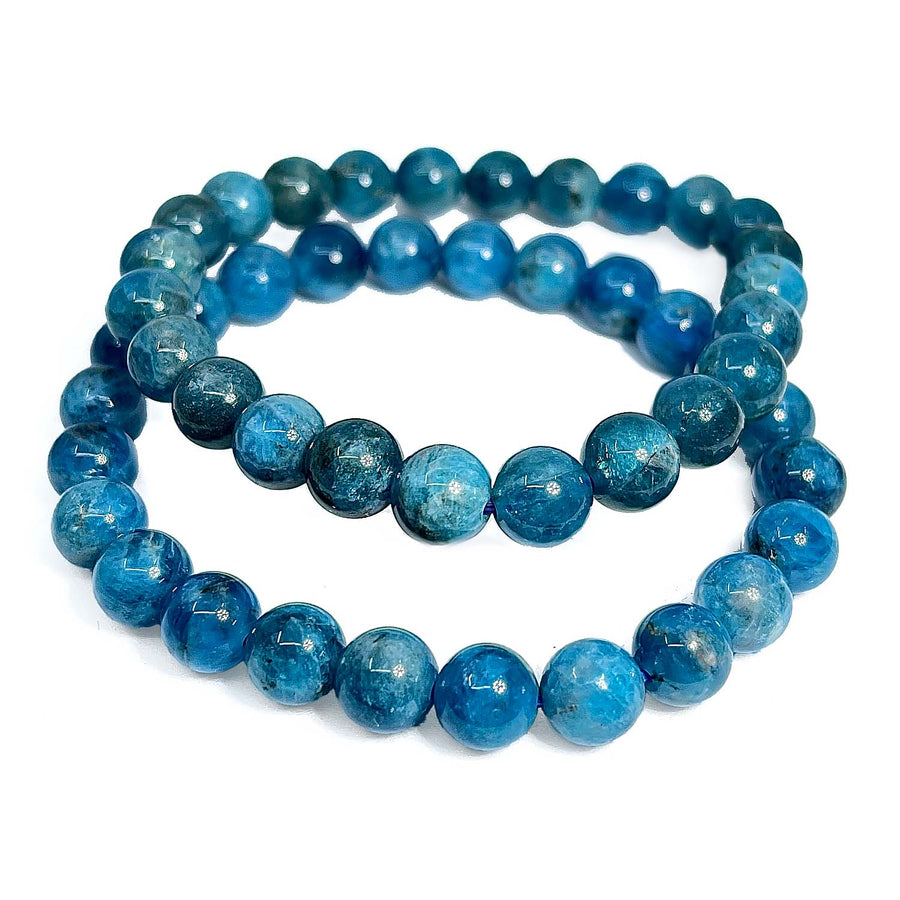 Beaded Apatite 7mm Round Bead Bracelet #SK7097 showcasing vibrant blue stones