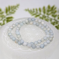 Aquamarine 7-inch 6mm light blue white jade bead bracelet BC0939