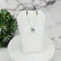 Aquamarine Faceted Blue Topazte Necklace on White Stand, Sterling Silver Slider, 18’ Chain
