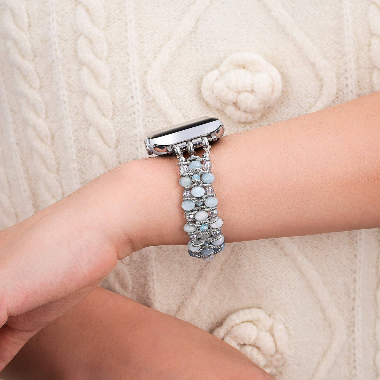 Aquamarine Sapphire Braided Apple Watch Strap #LV9177