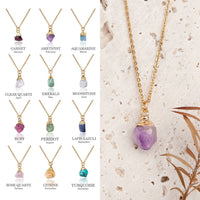 Delicate gold chain necklace with raw faceted amethyst pendant, 16-18’’ adjustable brass