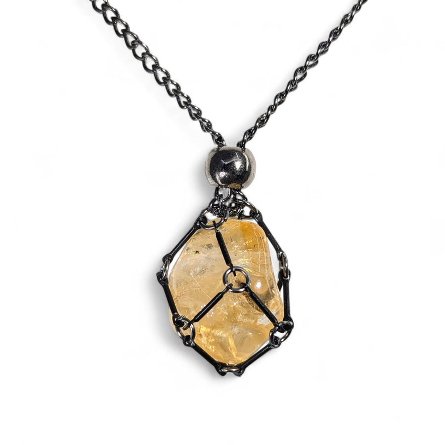 Black Gunmetal Crystal Holder Necklace 23’’ (one stone