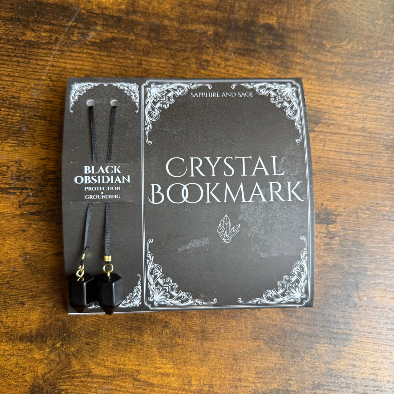 Black obsidian crystal bookmark LV9588 with gold accents